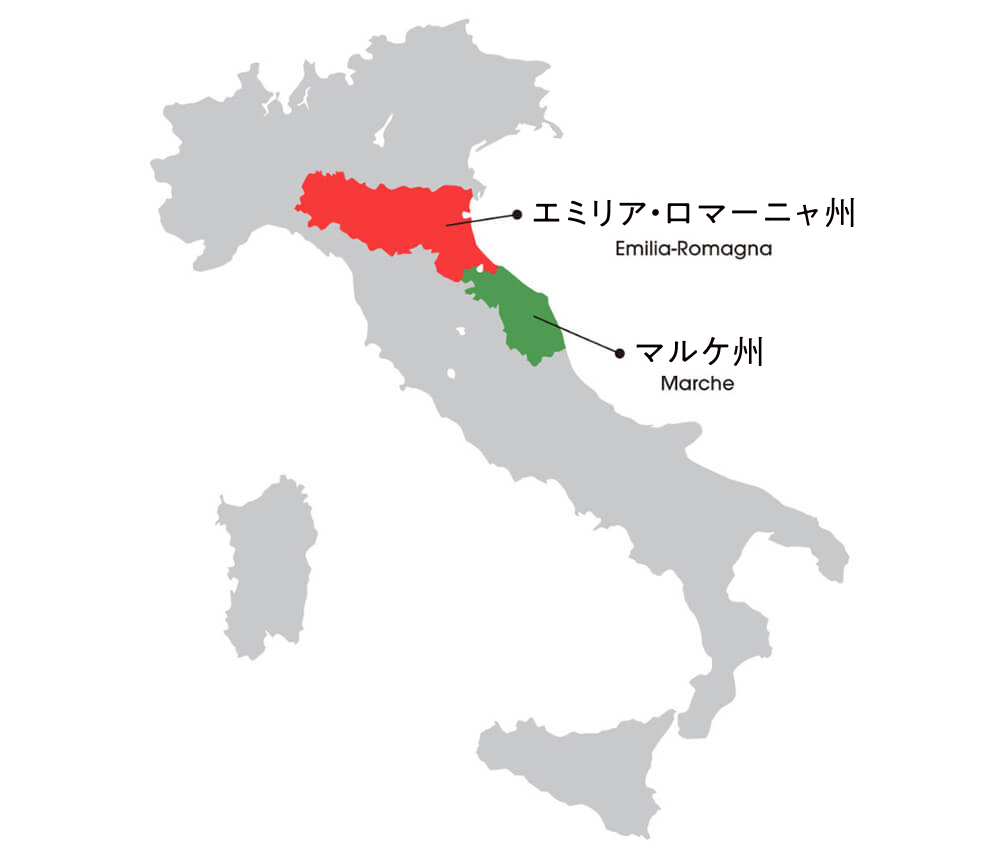 マルケ州、エミリア・ロマーニャ州地図